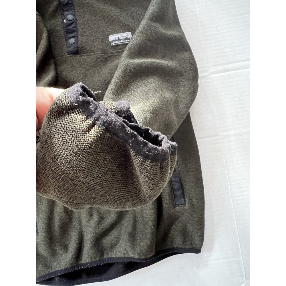 Mens EDDIE BAUER Knit Fleece Sweater 1/4 Button Pullover Hthr Green Small - Picture 4 of 8